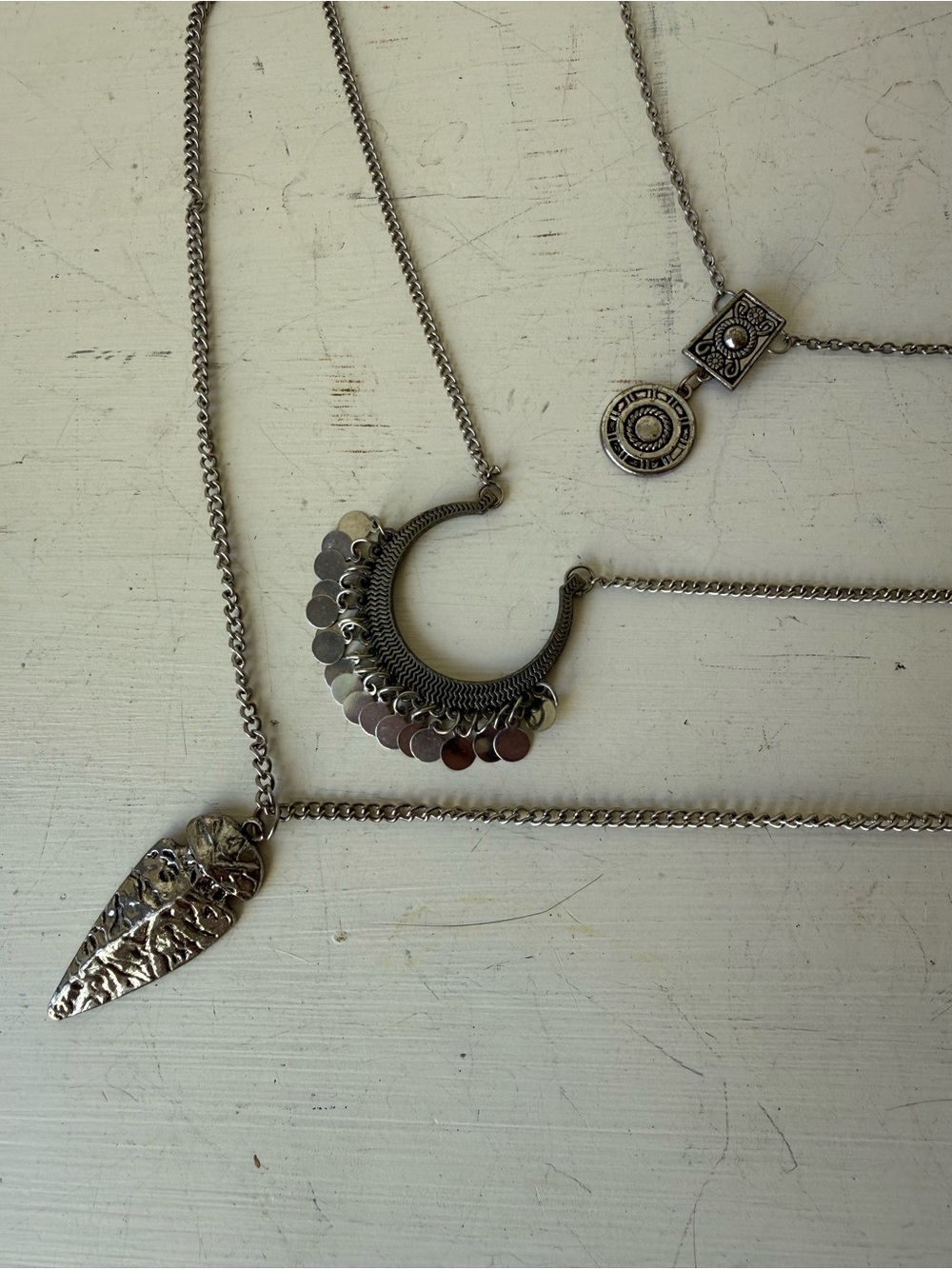 Charlotte Russe Etcetera Vintage Y2K Tiered Layered Silver Western Necklace